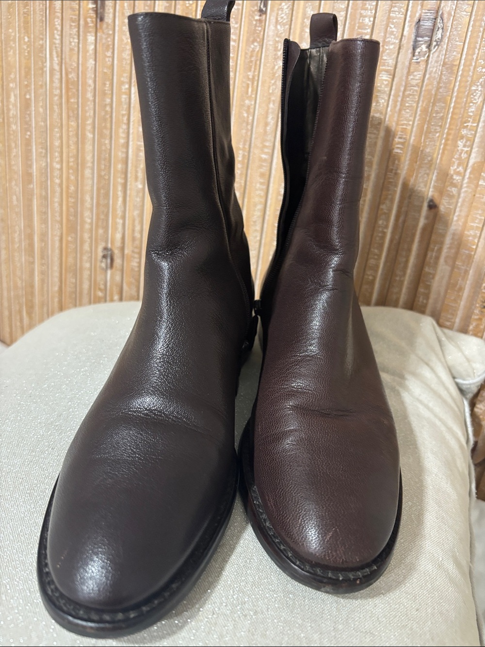 Ann Taylor Dark Brown Leather Mid-Calf Zip Ankle Boots
